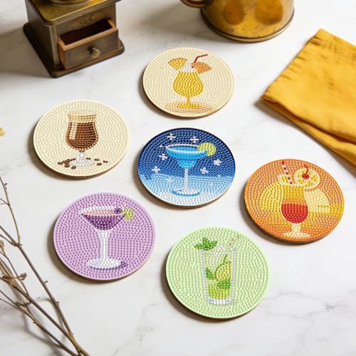 Leatrice 8PCS Diamond Art Coasters Set Diamond Painting Kits for Adults