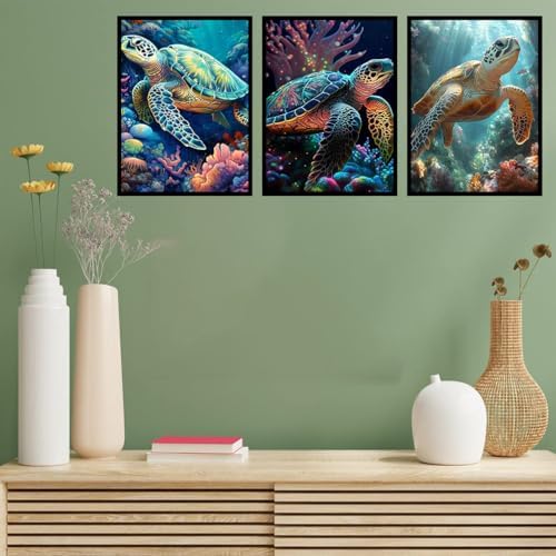 Benjenes 3PCS Sea Turtle Diamond Art Kits for Adults, Diamond Painting Kits