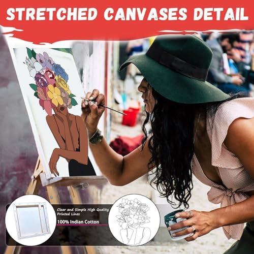 HAGUDAMU 3 Pack Flower Girl|Pre Drawn Canvas for Painting for Adults Paint and Sip Party Supplies Canvas Painting Kits Stretched Canvas to Paint Games Ladies Night Flowers Girl Art Set(8x10)