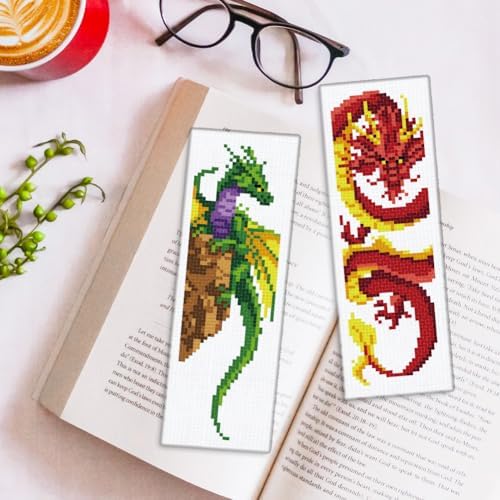 ORIGACH 6 Set Dragon and Loong Cross Stitch Bookmark Kit for Beginner