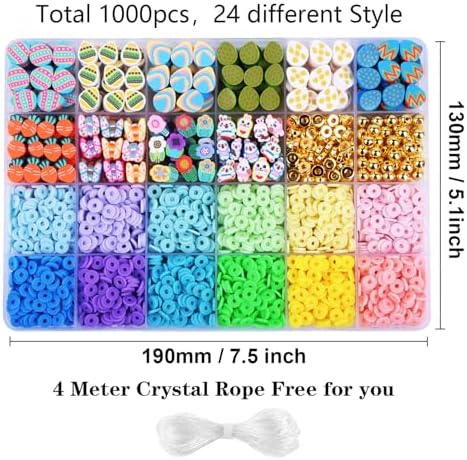 2480pcs Easter Polymer Clay Beads Bracelet Making kit, 24 Style Cute Fun Beads Charms for Jewelry Necklace Earring Making DIY Accessories for Women Girls