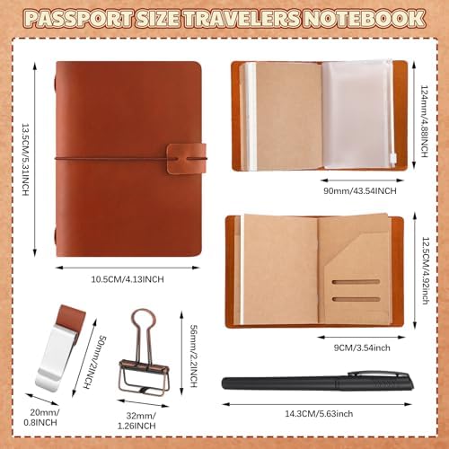 Thenshop Leather Travel Notebook 3 Inserts,Brown,Passport Size