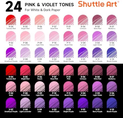 Shuttle Art Colored Pens, 24 Pink & Purple Tone Colors Cute Journal Pens 0.6mm Fine Point Colored Gel Pens for Black Paper Adult Coloring Writing Drawing Journaling Note Taking School Office Home