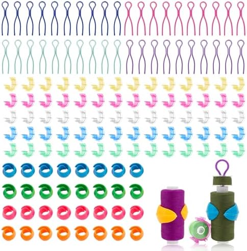 142pcs Bobbin Thread Organizing Clips Set Bobbin Thread Buddies Kit Spool Huggers Thread Holders Colorful Sewing Products Sewing Machine Quilting Supplies for Spool Organizing (Multicolor-142pcs)