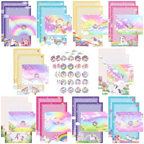 TaoBary 160 Pcs Unicorn Stationery Paper and Envelopes Set, 5.5 x 8.25''