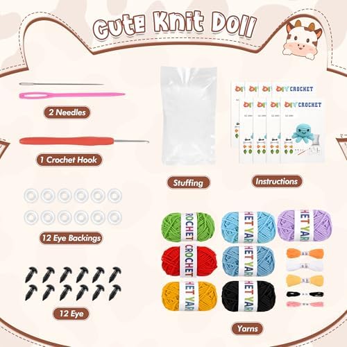 8Pcs Crochet Kit for Beginners, 2026 Great Christmas Gift for Crochet Lovers, DIY Craft for Adults and Kids, Crocheting Animal Kits with Step by Step Videos, Yarn, Crochet Hook, Birthday Holiday Gift