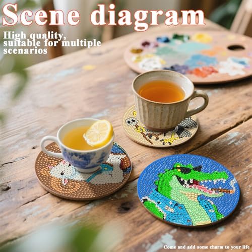 DOTSOPS 8 Pcs Animal Diamond Painting Coasters for Beginners with Holder