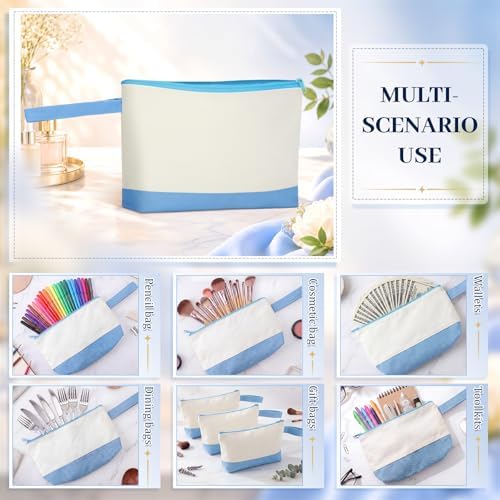Silkfly 15 Pcs Cotton Canvas Makeup Bags Cosmetic Zipper Bags 10.2 x 5.5 x 2'' Blank DIY Pouch Bulk Pencil Case with Bottom Travel Toiletry Pouch for Women Craft Decor Gift (Beige and Light Blue)