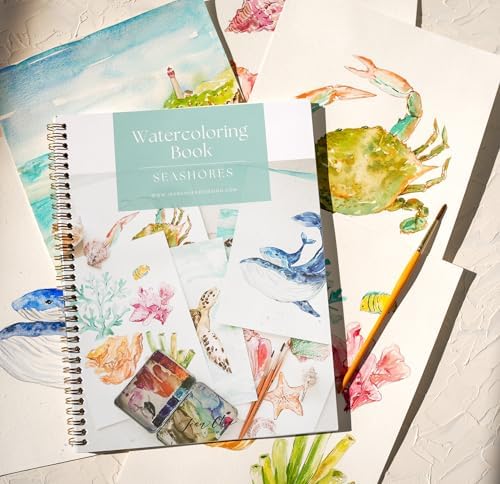 Seashore Watercolor Workbook – Ocean & Coastal Scenes with Pre-Outlined Pages, Step-by-Step Tutorials & Premium Cotton Cold Press Paper – Learn Watercolor for Beginners & Sea Life Art Lovers