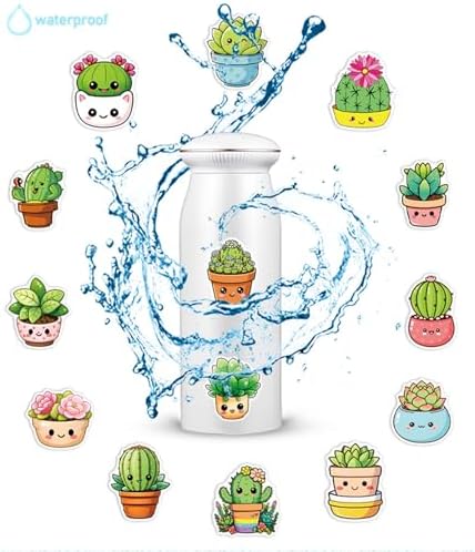50Pcs Cacti and Succulents Stickers Cute Cactus Stickers Potted Flowers for Water Bottles Laptop Girls Teens Waterproof Bulk Decals,Scrapbook (Colourful-K7)