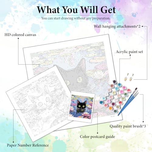 Dawnsphere Black Cat Paint by Numbers Kit for Adults Without Frame 16x16 in