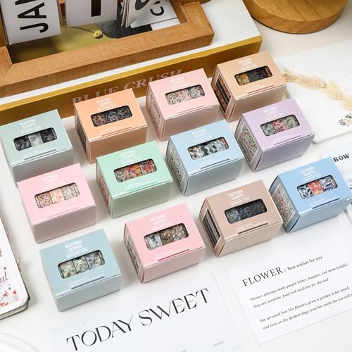 Flowers Washi Tape Set 60 Rolls Leaves Patterns Decorative Skinny Fall Masking Tapes for Arts, DIY Crafts, Journals, Planners, Scrapbook, Wrapping (Autumn)