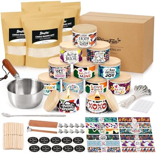 Blingfun Soy Wax Candle Making Kit, All-in-One Candle Making Kit for Beginners with Candle Making Pot, Wicks, Dyes & 12 Candle Tins, Practical DIY Candle Kit for Adults Gift Set (2LB+plu)