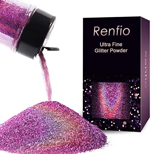 Renfio Holographic Ultra Fine Pinkish Glitter Powder Metallic Resin Glitter | 2.11 Oz (60g) PET Flakes Crafts Sequins 1/128" 0.008" 0.2mm Epoxy Chips Flakes for Roses Tumblers Slime - Laser Pinkish