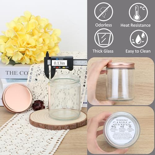 MILIVIXAY 20 Pack 8 OZ Thick Glass Clear Candle Jars with Rose Gold Lids-Bulk Empty Candle Jars for Making Candles-Canning Jar for Spice, Liquid, Sample- Dishwasher Safe.