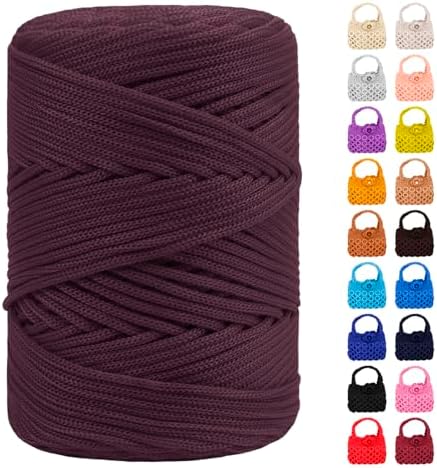 Polyester Macrame Cord 3mm x 185yards, Braided Macrame Cord Polypropylene Silk Cord, Crochet Bag Polyester Yarn for Crocheting, Bag, Wall Hangings, Rug, DIY Crafts (Coffee)