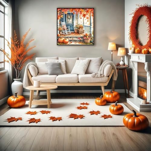 GEWOUVIN Fall Couryard Diamond Art Kits for Adults,Autumn Chair Diamond Painting Kits for Adults Beginners, DIY Full 5D Round Drill Gem Art Kits for Gift Home Wall Decor【13.8x13.8inch】