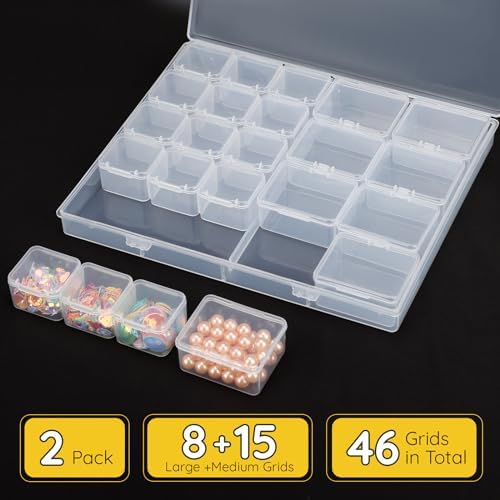 Segbeauty Bead Organizer, 23 Grid Clear Organizing Containers with Lids, 2 Packs Plastic Storage Box Craft Organizers and Storage Portable Jewelry Beading Small Parts Organizer Seed Holder Container
