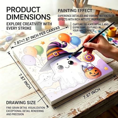 4 Pack Halloween Ghost Paint by Numbers Kit for Kids with Frame 8x8 inch