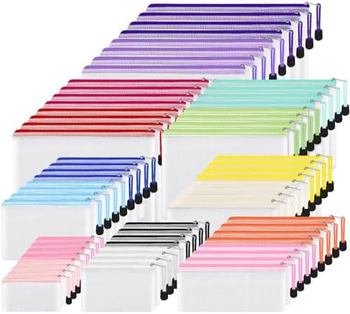 EOOUT 64pcs Mesh Zipper Pouch Bags, 8 Sizes Plastic Bags, 15 Colors