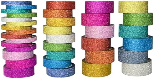 Funincloud Glitter Washi Tape Set Metallic Decorative Craft Tape 36 Rolls Colored Masking Tape for Scrapbook DIY Art Craft Supplies Gift Decor