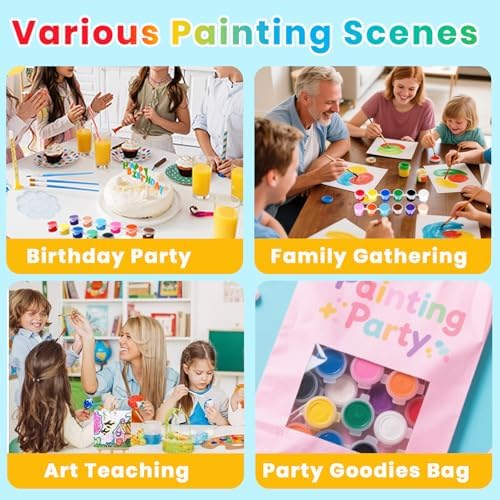24 Pack Mini Acrylic Paint Set, 12 Colors Washable Acrylic Paint Strips with 48Pcs Painting Brushes for Kids&Adults Paint, 336 PCS Kids Painting Kit for Birthday Party Favor, Classroom, Art Gift