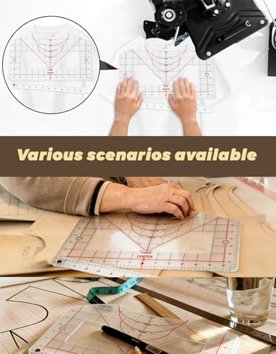 T Shirt Ruler Guide for Heat Press & Vinyl, Transparent PVC Shirt Measurement Tool to Center Designs on HTV & Sublimation Blanks, Craft Sewing Supplies and Accessories