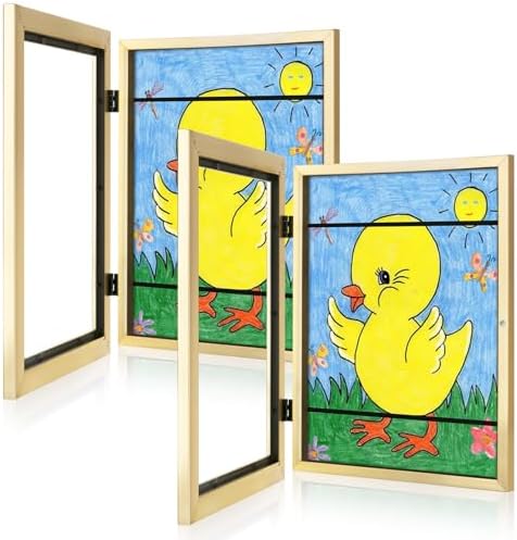 [2Pack] Kids Art Frames, 9x12 Front Opening Kids Artwork Frames Changeable, Gold Artwork Display Storage Frame for Wall, Holds 50 Pcs, for 3D Picture, Crafts, Children Drawing, Hanging Art, Portfolio