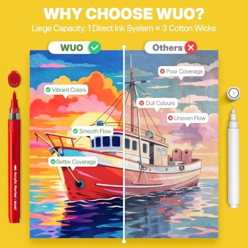 WUO 84 Colors Acrylic Paint Markers Brush Tip with Automatic Ink Control