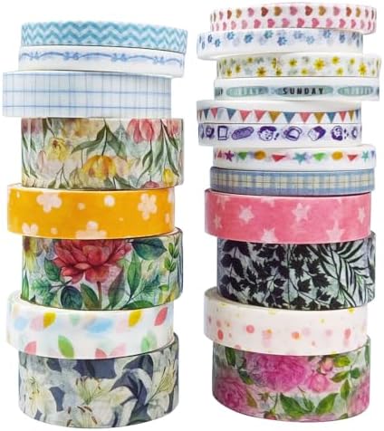 20 Rolls Washi Tape Set,Floral Washi Tape for Journaling, Assorted Sizes (Floral A)
