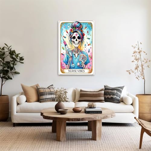 GOUOYANA Paint By Numbers Kit for Adults-Skull Nurse Vibes Funny Canvas | Adult Paint by Number Kits on Canvas for Painting DIY Skull NURSE VIBES Painting Art by Numbers for Home Wall Art Gift12X16in