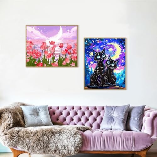 Yunnuo Paint by Numbers Kit for Adults, Tulip Flowers Paint by Number for Beginners, DIY Seaside Scenery Acrylic Number Painting on Canvas, Great Gifts Decor (16 x 20 Inch)