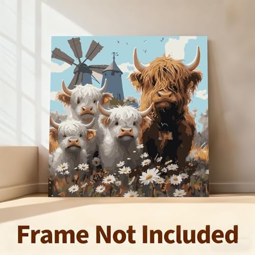 Gemozaic Highland Cow Paint by Numbers Kit for Adults, 16x16 in, Unframed