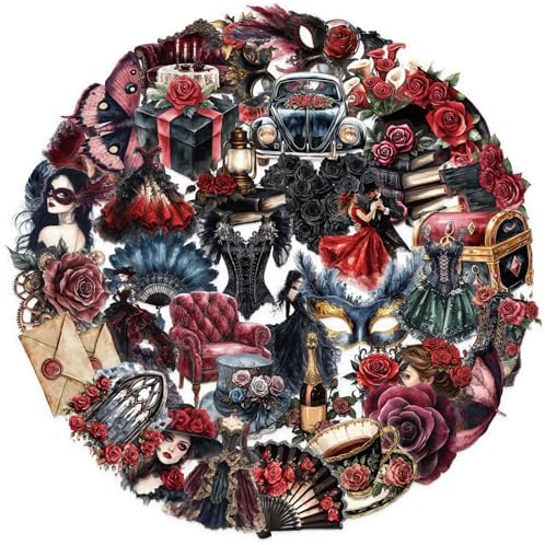 50pcs Transparent Vintage Stickers for Kids,Vintage Masquerade Sticker Halloween Waterproof PET Stickers for Scrapbook Journaling Photo Album Collage Card Victorian Sticker for Teens and Adults