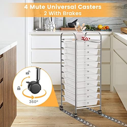 COSTWAY 10-Drawer Rolling Storage Cart, Utility Mobile Trolley