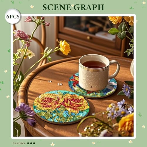 Leatrice 6 Pcs Diamond Art Coasters Small Diamond Painting Kits for Adults