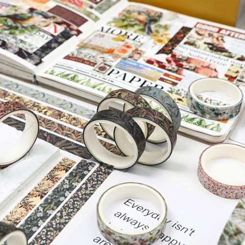 Flowers Washi Tape Set 60 Rolls Leaves Patterns Decorative Skinny Fall Masking Tapes for Arts, DIY Crafts, Journals, Planners, Scrapbook, Wrapping (Autumn)