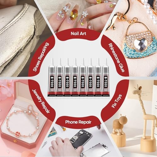 15 PCS 15ml B7000 Rhinestone Glue Clear with Precision Tip, Bedazzling Glue, Multipurpose Super Glues for Nail, Craft, Jewelry Making, Nail Art, DIY, Makeup, Shoes