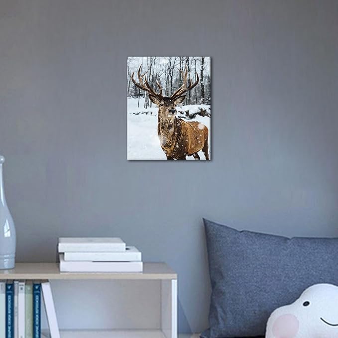 TUMOVO Adult Paint by Number Kits, Paint by Numbers Kit for Adults - Elk in a Snowy Winter Landscape, Serene Forest Wildlife Animal Art, Painting by Numbers Canvas, 16x20 Inch(Framed)