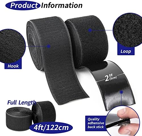 Art3d 4ft x 2 in. Hook and Loop Rolls Sticky Back, Heavy Duty