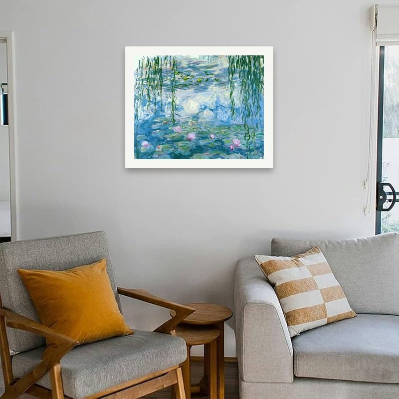 Water Lily Garden Paint by Numbers Kit for Adults - DIY Monet-Inspired Pond Painting on Canvas 12X16IN framed, Acrylic Paint Set, Suitable for Beginners, Impressionist Wall Art for Home Decoration