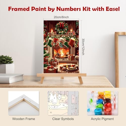 MOGTAA Christmas Paint by Numbers Kit for Adults Beginners with Frame, Christmas Socks Adult Paint by Number Kits on Canvas with Easel, Easy DIY Oil Painting Kits for Home Decor, 8x12in