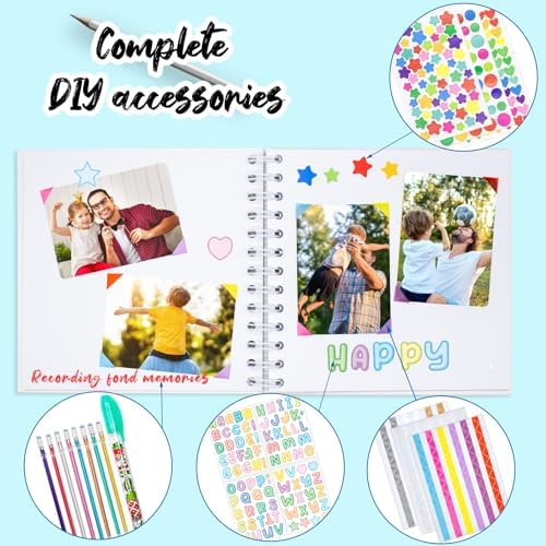 Kid Scrapbook DIY Photo Album Hard Cover Scrapbook Kit for Kids Instant Camera Print Paper with DIY Accessories (White)