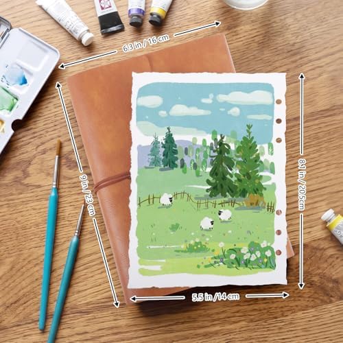 Watercolor Journal, 24 Sheets, 5.5 x 8.1 in, Khaki Leather Cover