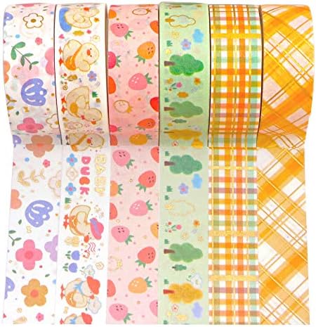 YUBBAEX BB Duck Washi Tape Set VSCO Splashed Gold Foil Masking Tape Decorative for Arts, DIY Crafts, Journal Supplies, Planners, Scrapbook, Card/Gift Wrapping -15mm x 6 Rolls- (Lovely Fowl)