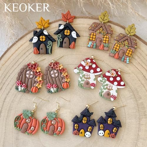 Keoker Fall House Polymer Clay Cutters for Polymer Clay Jewelry, 12 Halloween Clay Earring Cutters