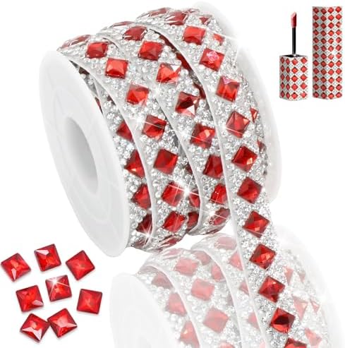 1 CM Wide Crystal Rhinestone Ribbon Red Glass Gems Rhinestone Tape