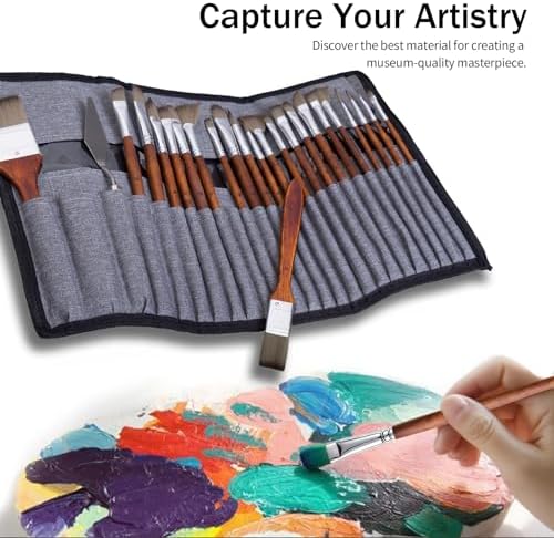 Paint Brush Set, Professional Paintbrushes with Palette Knife and Cloth Roll, Suitable for Beginners, Artists, Gouache, Oil, Face Painting(25pcs)