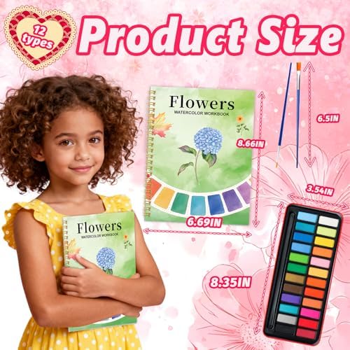 Watercolor Workbook - Coloring Book Beginner Friendly Painting Kit, Watercolor Workbooks for Adults with 24 Colors Paint, Exploration Gift for Adults Teens (Flowers)