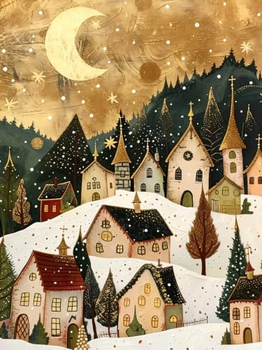 Christmas Village Paint by Numbers for Adults Beginner 12 x 16 Inch